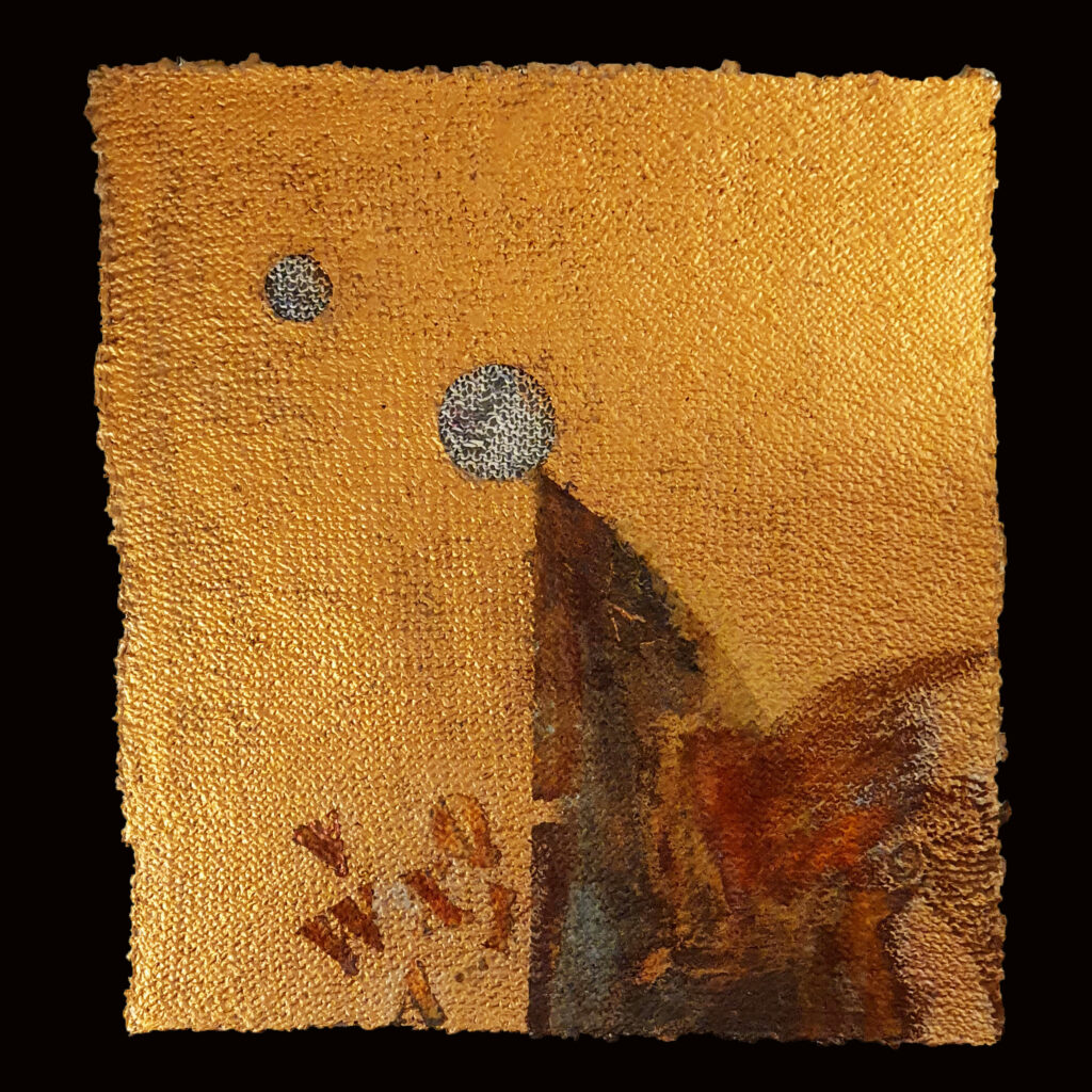 rechte grebreide lap van krant enkelvoudige draad met papier mache deels ingesmeerd en daarna gekleurd